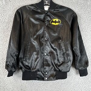 Batman Jacket Kids L/XL  Black Satin Bomber Superhero 80s Movie Promo Merch